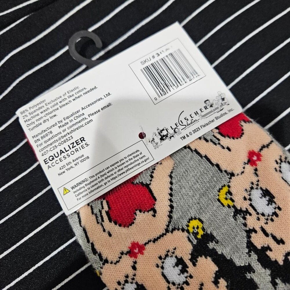 New RETRO BETTY BOOP RED DRESS ADULT GREY CREW SOCKS - Picture 3 of 5